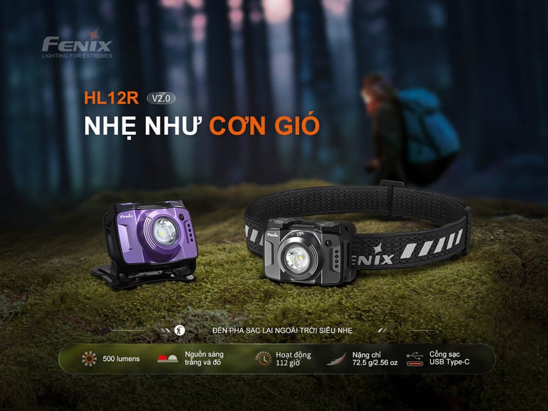 Đèn pin đội đầu Fenix HL12R V2.0 - Vỏ hợp kim nhôm