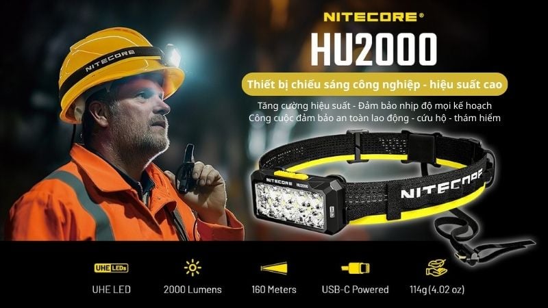 Đèn pin đội đầu Nitecore HU2000 - Đèn pin gắn ngoài, hiệu suất cấp chuyên gia