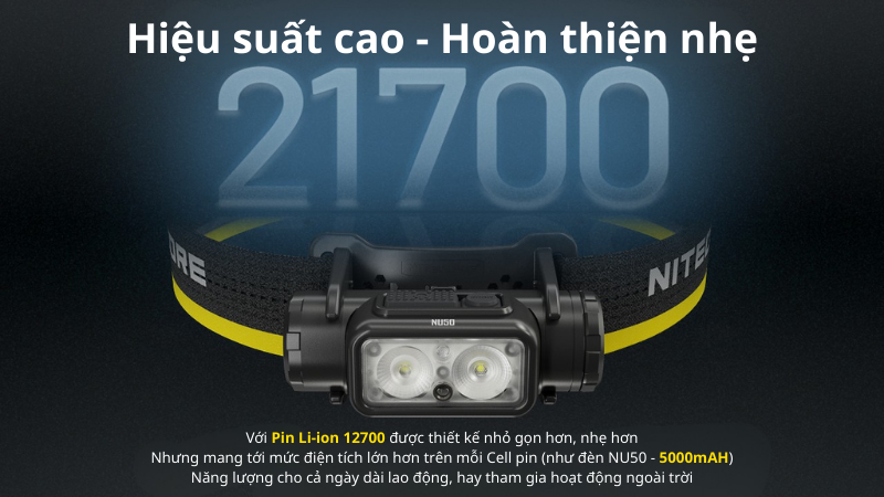 Nitecore NU50 đèn pin đội đầu - Đèn pin sử dụng Li-ion 21700