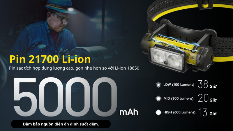 Nitecore NU50 đèn pin đội đầu - Đèn pin sử dụng Li-ion 21700