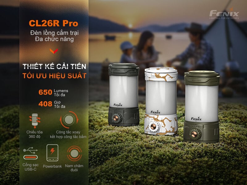 Đèn pin cắm trại sáng 650LM Fenix CL26R