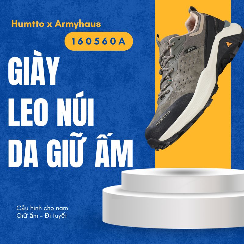 Giày nam Trekking, leo núi Humtto 160560A - Da heo giữ ấm, bền bỉ
