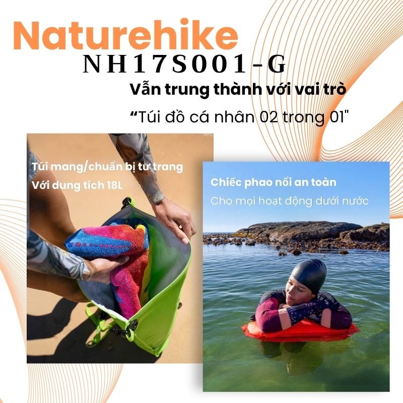 Naturehike NH17S001-G mới - Túi mang đồ khô 2 trong 01 cho thể thao nước