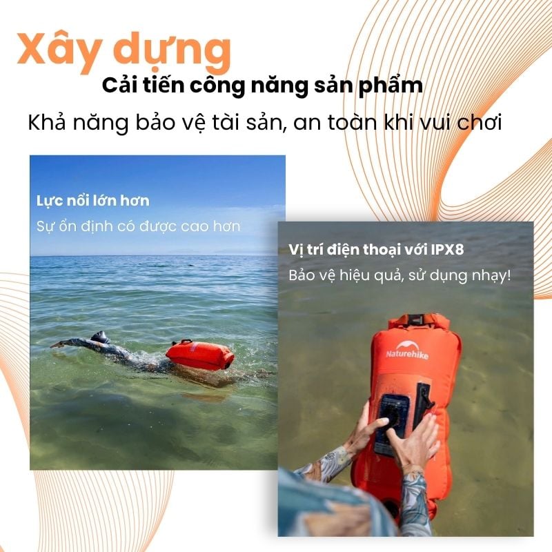 Naturehike NH17S001-G mới - Túi mang đồ khô 2 trong 01 cho thể thao nước