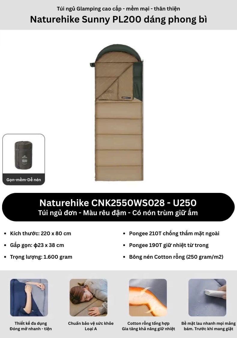Naturehike CNK2550WS028 - Túi ngủ cắm trại, du lịch, thám hiểm, văn phòng