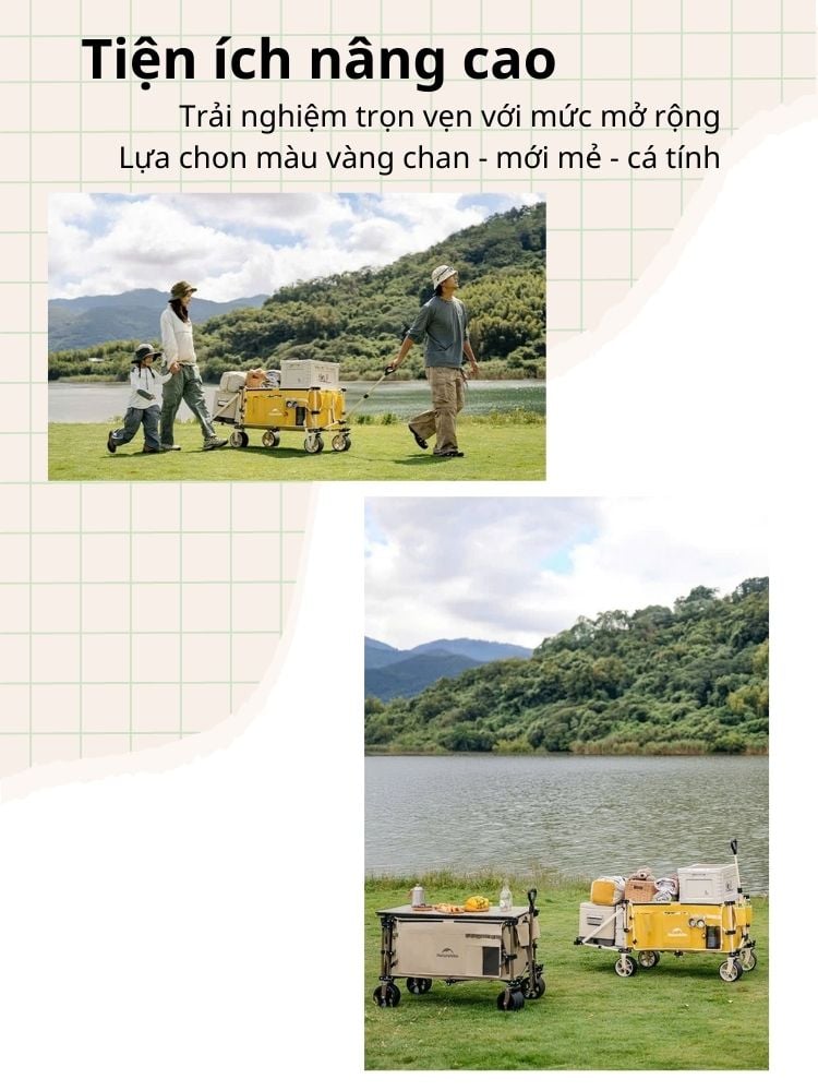 Xe kéo đồ cắm trại Naturehike CNK2450JJ017 với khả năng mở rộng khoang chứa