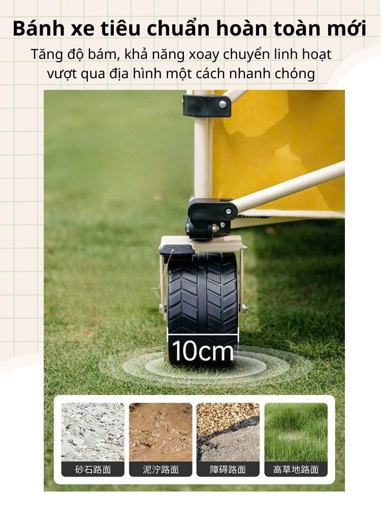 Xe kéo đồ cắm trại Naturehike CNK2450JJ017 với khả năng mở rộng khoang chứa
