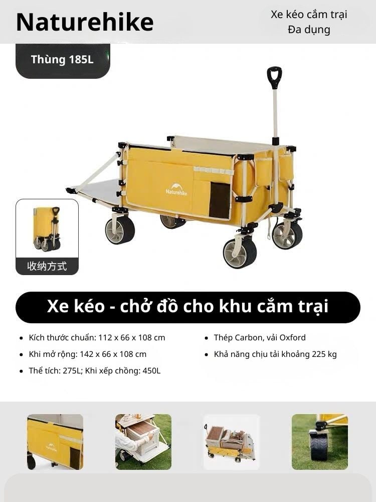 Xe kéo đồ cắm trại Naturehike CNK2450JJ017 với khả năng mở rộng khoang chứa