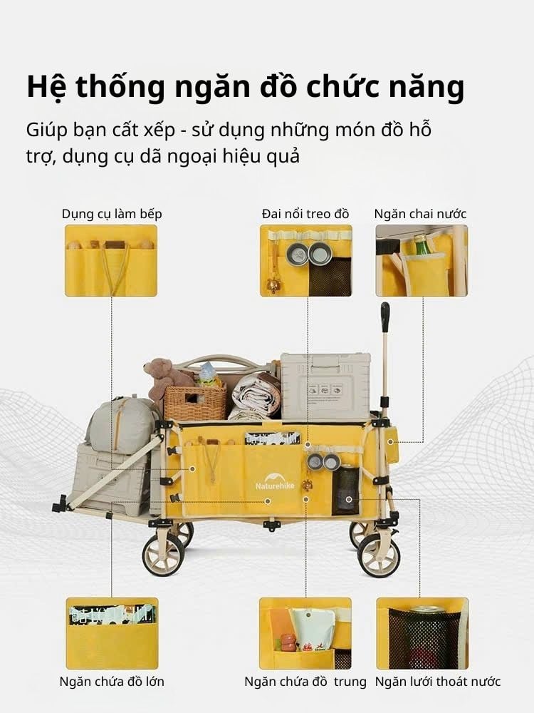 Xe kéo đồ cắm trại Naturehike CNK2450JJ017 với khả năng mở rộng khoang chứa