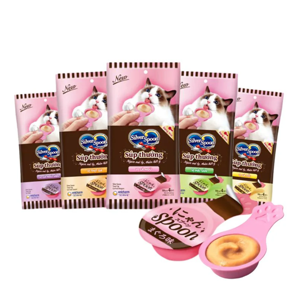 Unicharm Silver Spoon Treats Nyan Spoon Súp Thưởng Cho Mèo Dạng Thìa 10gx4