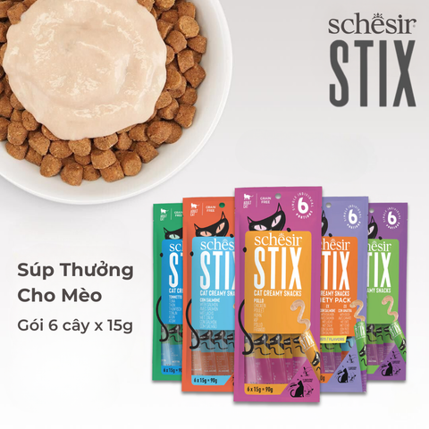 Súp Thưởng Schesir STIX Cat Creamy Snack Cho Mèo, Gói 6 cây x 15g