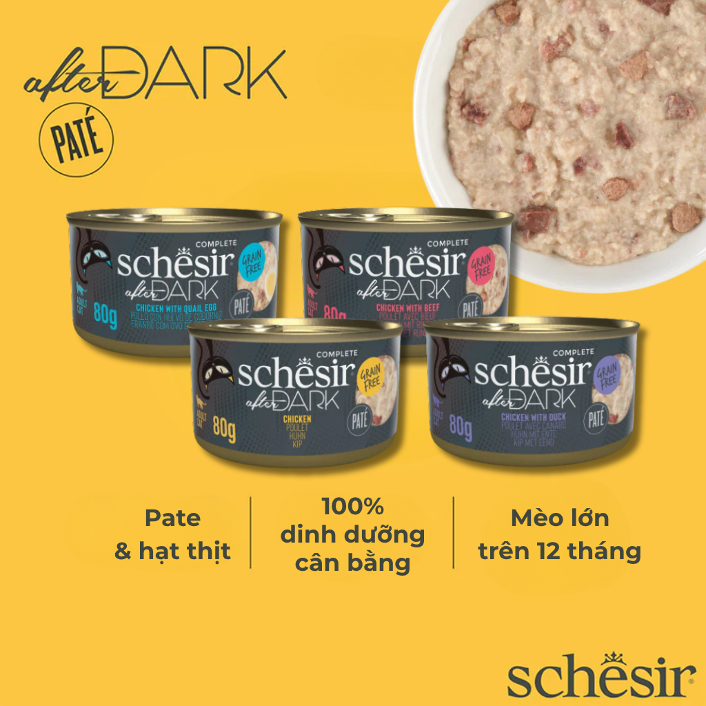 Thức Ăn Ướt Schesir After DARK Pate Thịt Gà Cho Mèo, Lon 80g