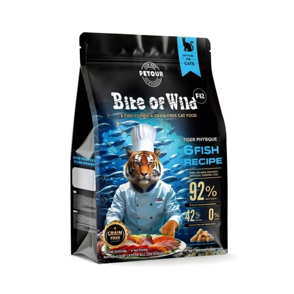 Bite Of Wild F42 Grain-Free 6Fish - Thức ăn hạt kèm thịt sấy cho mèo từ cá biển