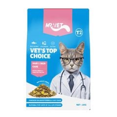 Mr.Vet T2 Hair & Skin Care 1kg - Hạt kèm thịt sấy đẹp da lông cho mèo vị gà & cá hồi