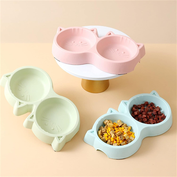 Bộ chén ăn uống đôi nhựa mặt mèo 14*26*3cm