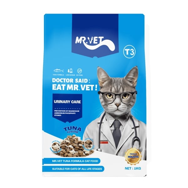 Mr.Vet T3 Urinary Care 1kg - Hạt kèm thịt sấy chăm sóc tiết niệu cho mèo vị cá ngừ