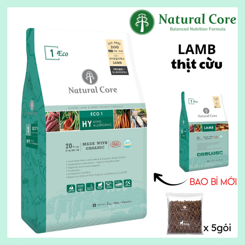 Hạt khô hữu cơ cho chó Natural Core Thịt Cừu 1kg ECO1 Hypoallergenic dành cho chó có da lông và tiêu hóa mẫn cảm, dị ứng