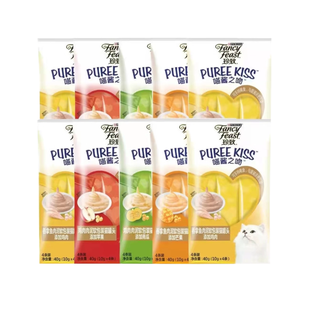 Purina China Fancy Feast Puree Kiss 10gx4 Snack liếm Sốt nhuyễn mịn béo ngậy cho mèo