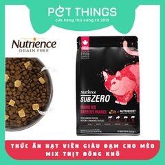 Thức ăn hạt cho mèo Nutrience Subzero Grain Free Prairie Red mix thịt sấy : Thịt bò rừng & heo rừng
