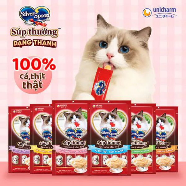 Súp thưởng cho mèo Silver Spoon Torori Nhật Bản Thanh 14gx4, sản xuất tại Thái Lan