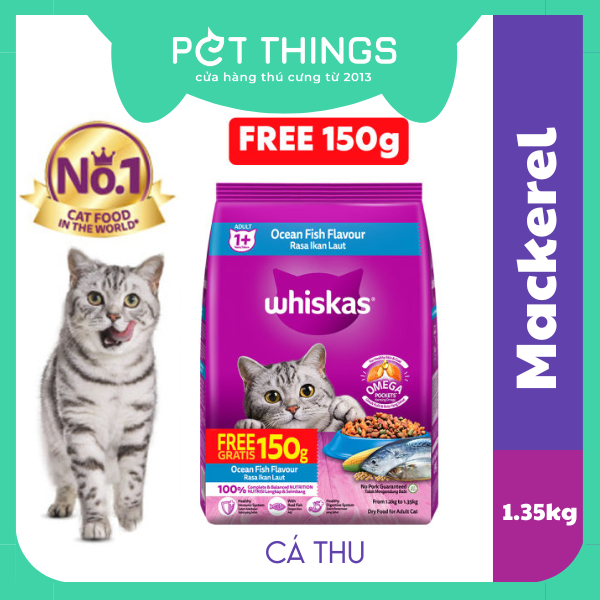 Whiskas Adult 1+ Mackerel Thức Ăn Hạt Cho Mèo Trưởng Thành, Cá Thu