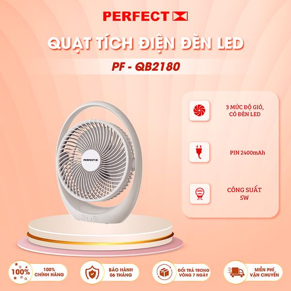 QUẠT ĐỂ BÀN CÓ SẠC TÍCH ĐIỆN ĐÈN LED EERFECT PF-QB2180