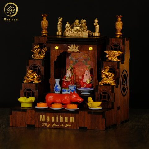 Set 2-4 COMBO 5 - BÀN THỜ SONG LONG CHẦU NGUYỆT + PHỤ KIỆN