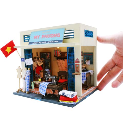 Mô Hình Gỗ Sài Gòn Xưa Và Nay Thu Nhỏ Tự Láp Ráp - Thế Giới Tí Hon - Dệt May Ký Ức - Mã AD09 (SẢN PHẨM CHƯA KÈM KEO)