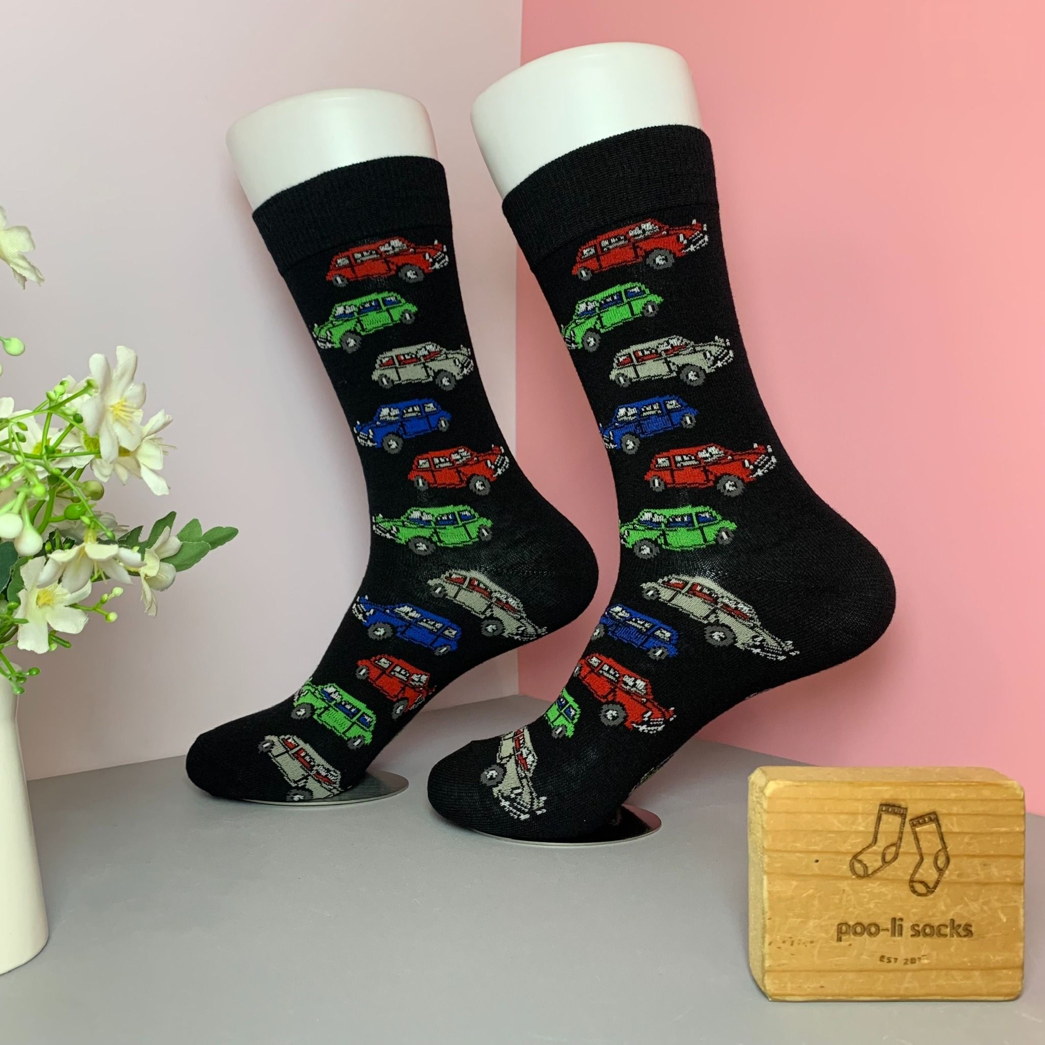 Vớ dài đen hoạ tiết xe khách nhiều màu