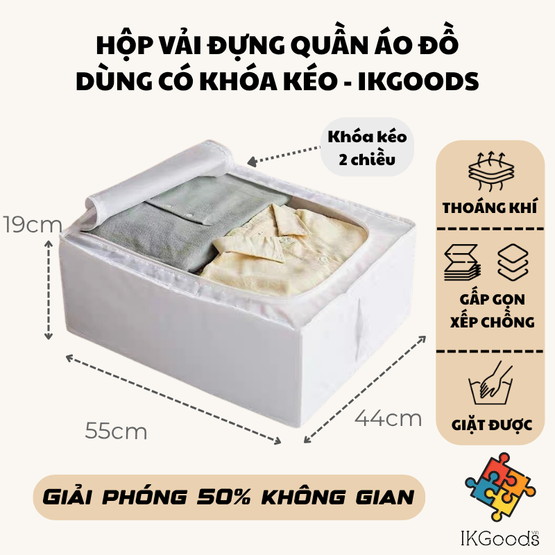 HỘP VẢI ĐỰNG ĐỒ CÓ KHÓA IKGoods 55cm - Trắng