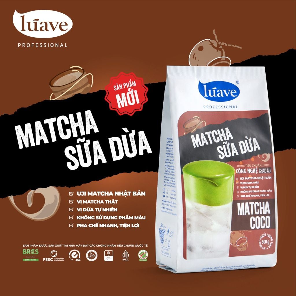 Bột Matcha Sữa Dừa Lúave Professional 500gr - Đậm vị Uji Matcha Nhật Bản, hương vị dừa tự nhiên