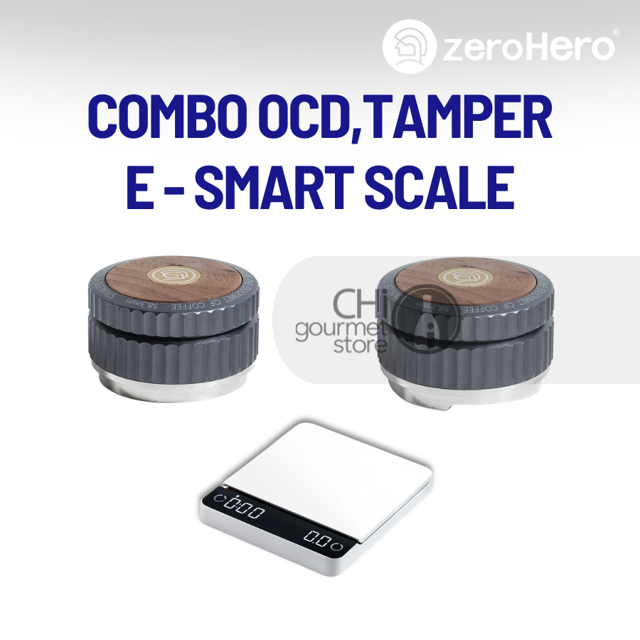 Combo Dụng Cụ Pha Chế OCD, Tamper 58mm Và Cân Điện Tử E-Smart Scale White zeroHero