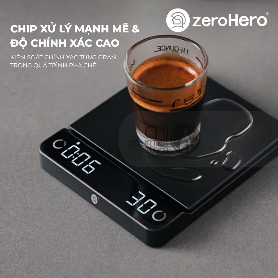 Combo Dụng Cụ Pha Chế OCD, Tamper 58mm Và Cân Điện Tử E-Smart Scale White zeroHero