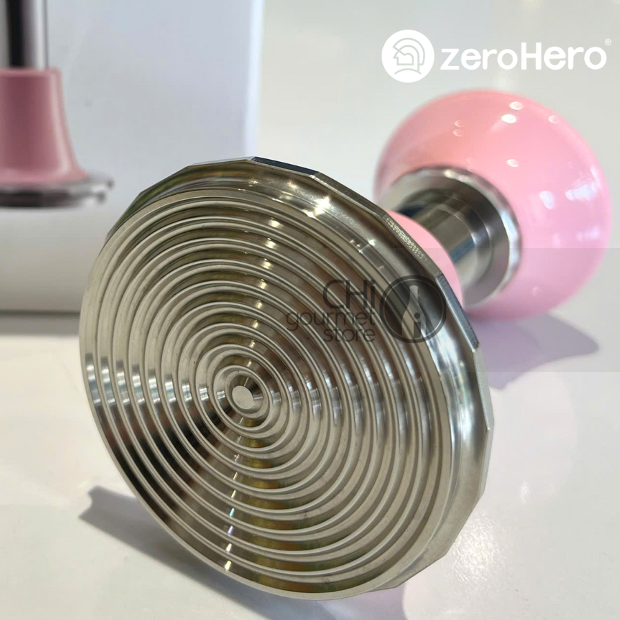 Sword Tamper màu Cherry - 58.5mm Ripple Base - Tay Nén Cà Phê Hỗ Trợ Đều Lực zeroHero