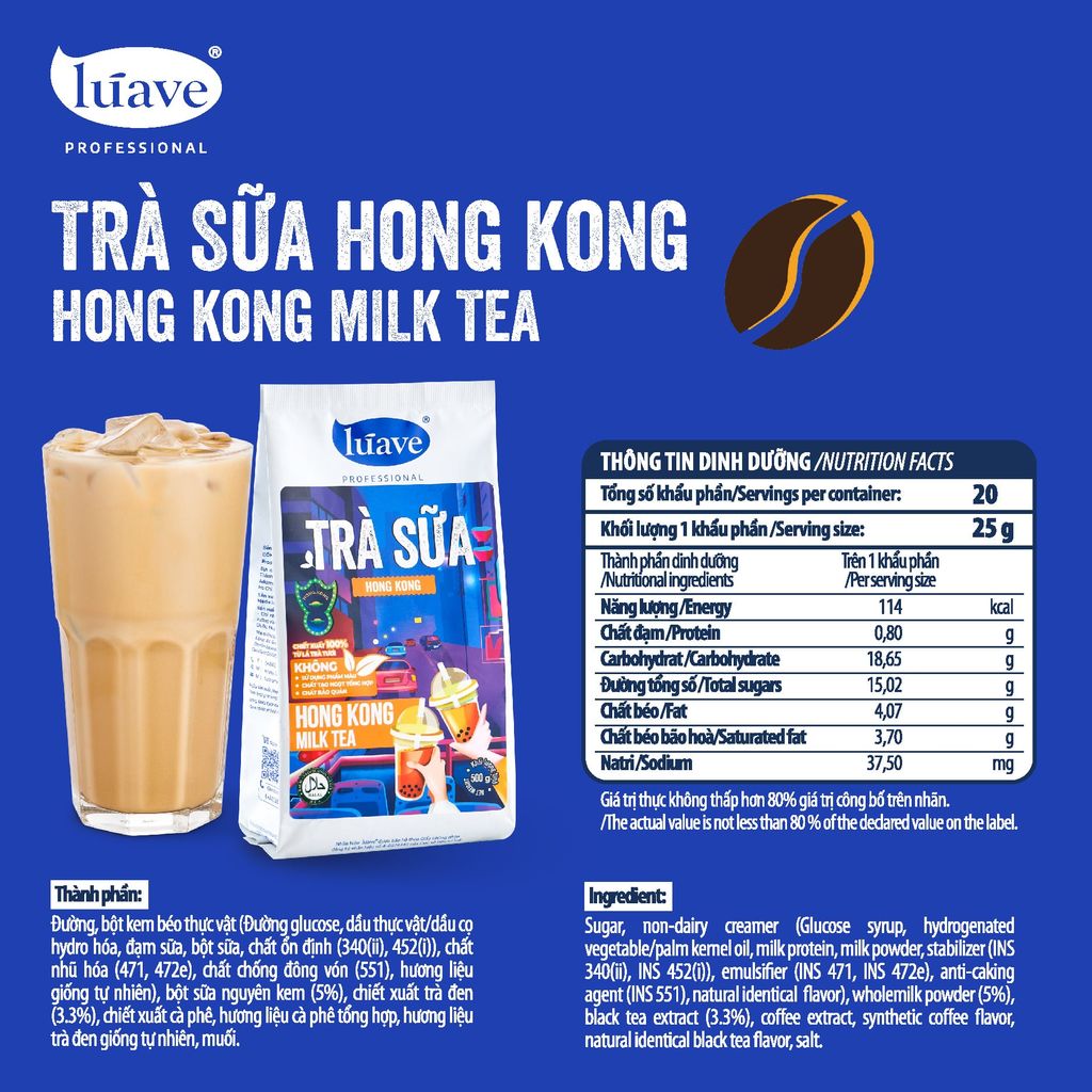 Trà sữa hòa tan Lúave - Vị Hong kong 500gr (Pha được 2,4 lít trà sữa, chiết xuất từ lá trà tươi, không chất bảo quản,...)