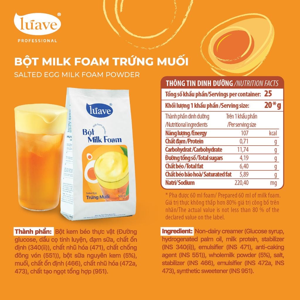 Bột Milk Foam Trứng Muối Lúave, Thơm Béo Đậm Vị, Topping Kem Trứng Muối Cho Trà Sữa, Trà Trái Cây