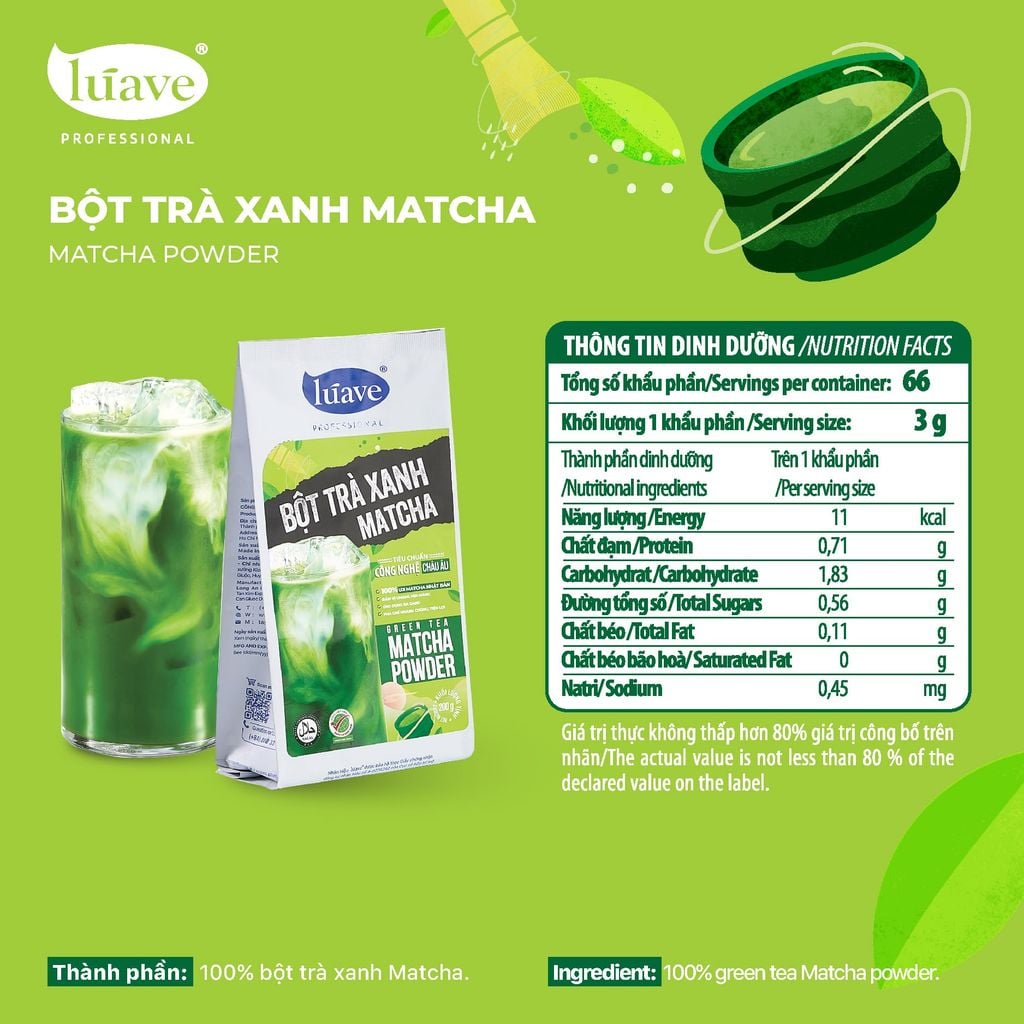Bột Trà Xanh Matcha Lúave, Uji Matcha Nhật Bản, đắng dịu, hậu ngọt kéo dài