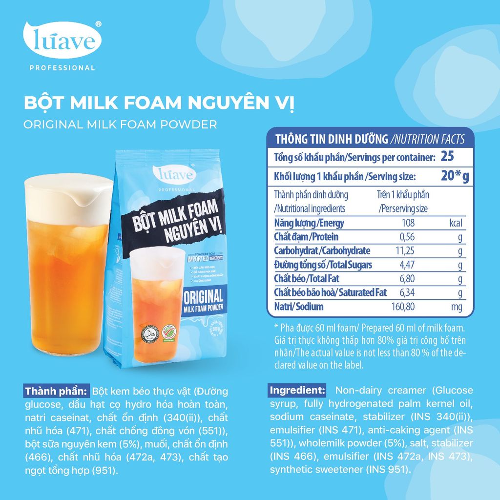 Bột Milk Foam Nguyên Vị Lúave - Thơm Béo Sánh Mịn, Topping Macchiato Cho Trà Sữa, Trà Trái Cây