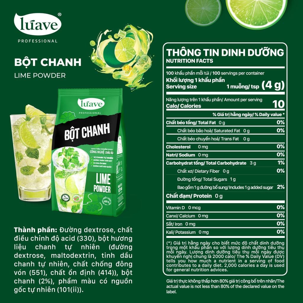 Bột chanh Lúave 400g - Thay Thế Chanh Tươi Chế Biến Nước Chấm, Pha Chế Đồ Uống, Nấu Ăn Nhanh Gọn