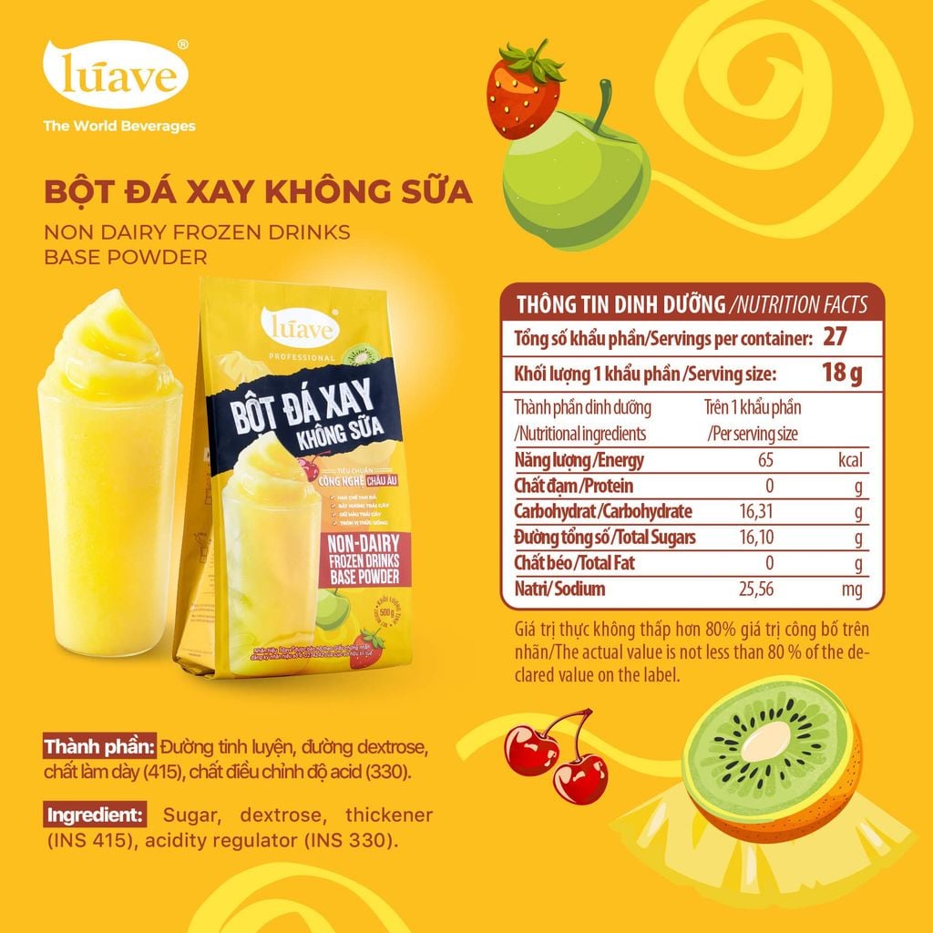 Bột đá xay không sữa Lúave - Chuyên Dùng Cho Các Món Sinh Tố Trái Cây, Không Dùng Sữa, Chống Phân Tầng, Tách Lớp