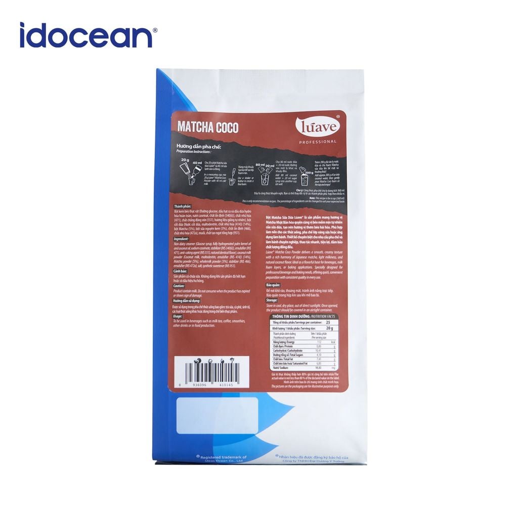 Bột Matcha Sữa Dừa Lúave Professional 500gr - Đậm vị Uji Matcha Nhật Bản, hương vị dừa tự nhiên