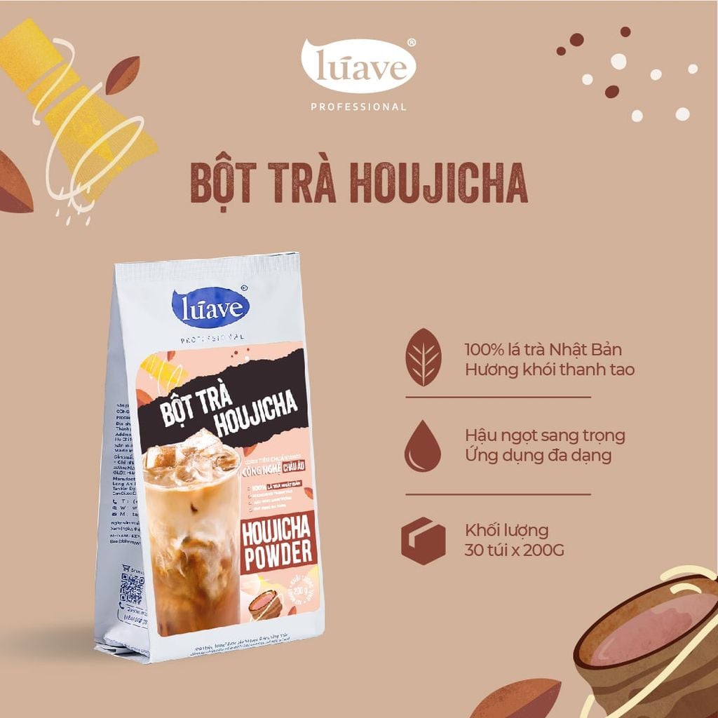 Bột trà Houjicha Lúave Professional - 100% lá trà Nhật Bản, hương khói thanh tao, hậu ngọt sang trọng