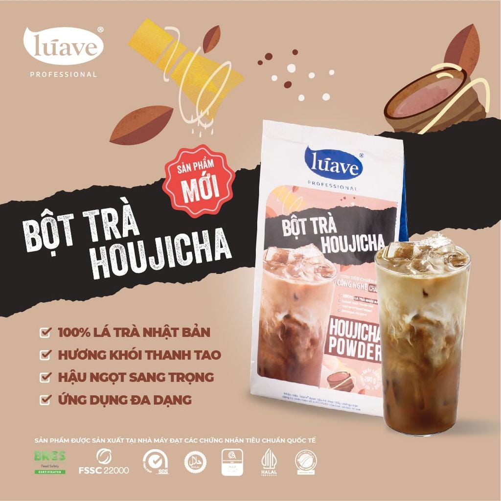 Bột trà Houjicha Lúave Professional - 100% lá trà Nhật Bản, hương khói thanh tao, hậu ngọt sang trọng