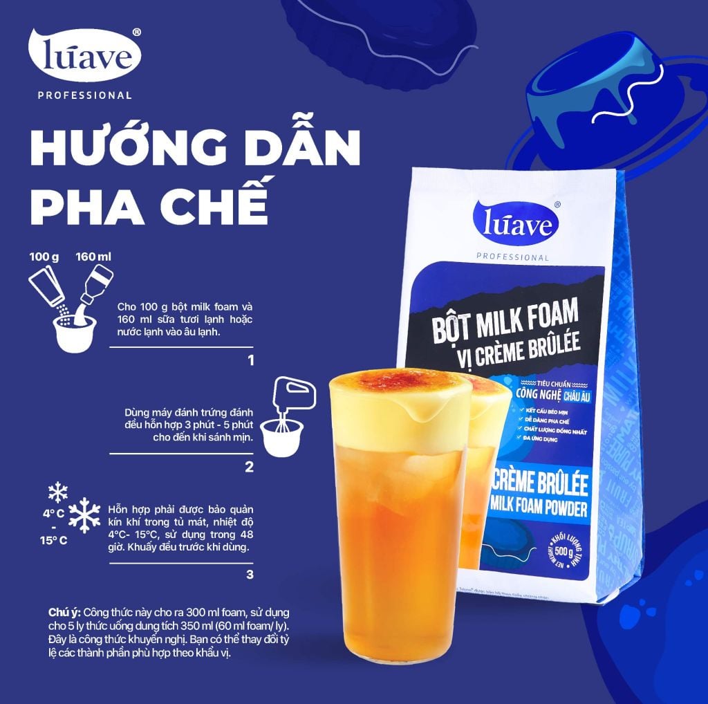 Bột Milk Foam Creme Brulee Lúave Professional - Vị kem trứng caramel chuẩn Pháp
