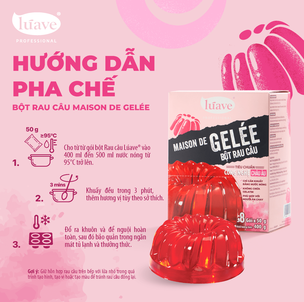 Bột rau câu dẻo 500gr Lúave Professional - Chỉ cần khuấy bằng nước nóng, không cần nấu, không chưa gelatin