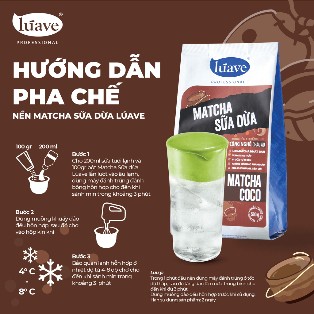 Bột Matcha Sữa Dừa Lúave Professional 500gr - Đậm vị Uji Matcha Nhật Bản, hương vị dừa tự nhiên