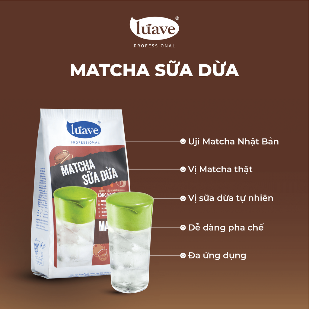 Bột Matcha Sữa Dừa Lúave Professional 500gr - Đậm vị Uji Matcha Nhật Bản, hương vị dừa tự nhiên