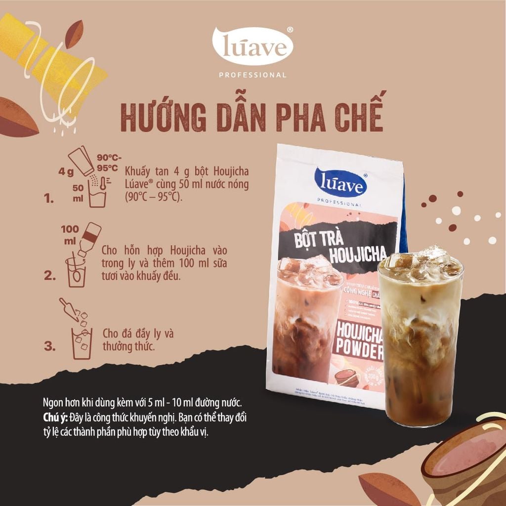 Bột trà Houjicha Lúave Professional - 100% lá trà Nhật Bản, hương khói thanh tao, hậu ngọt sang trọng