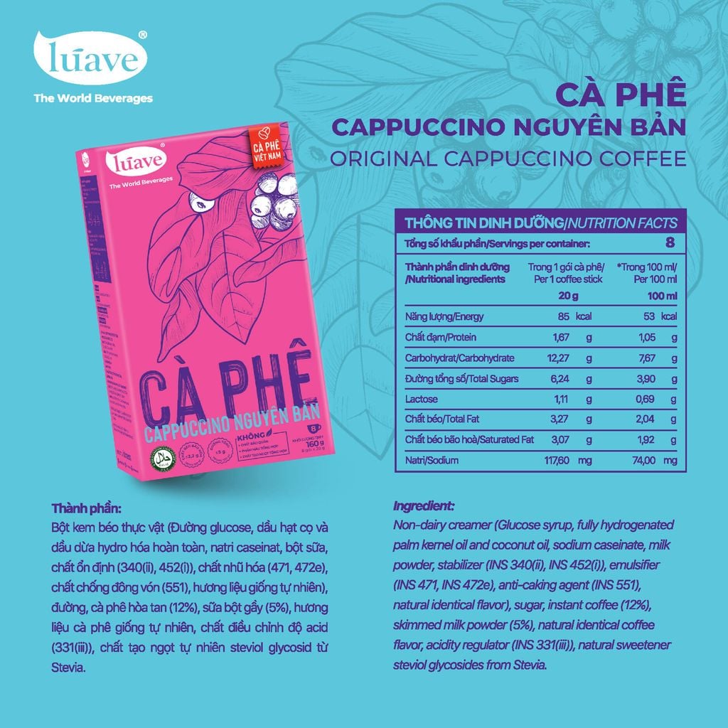 Cà phê Hòa Tan Vị Cappuccino Nguyên Bản- Lúave
