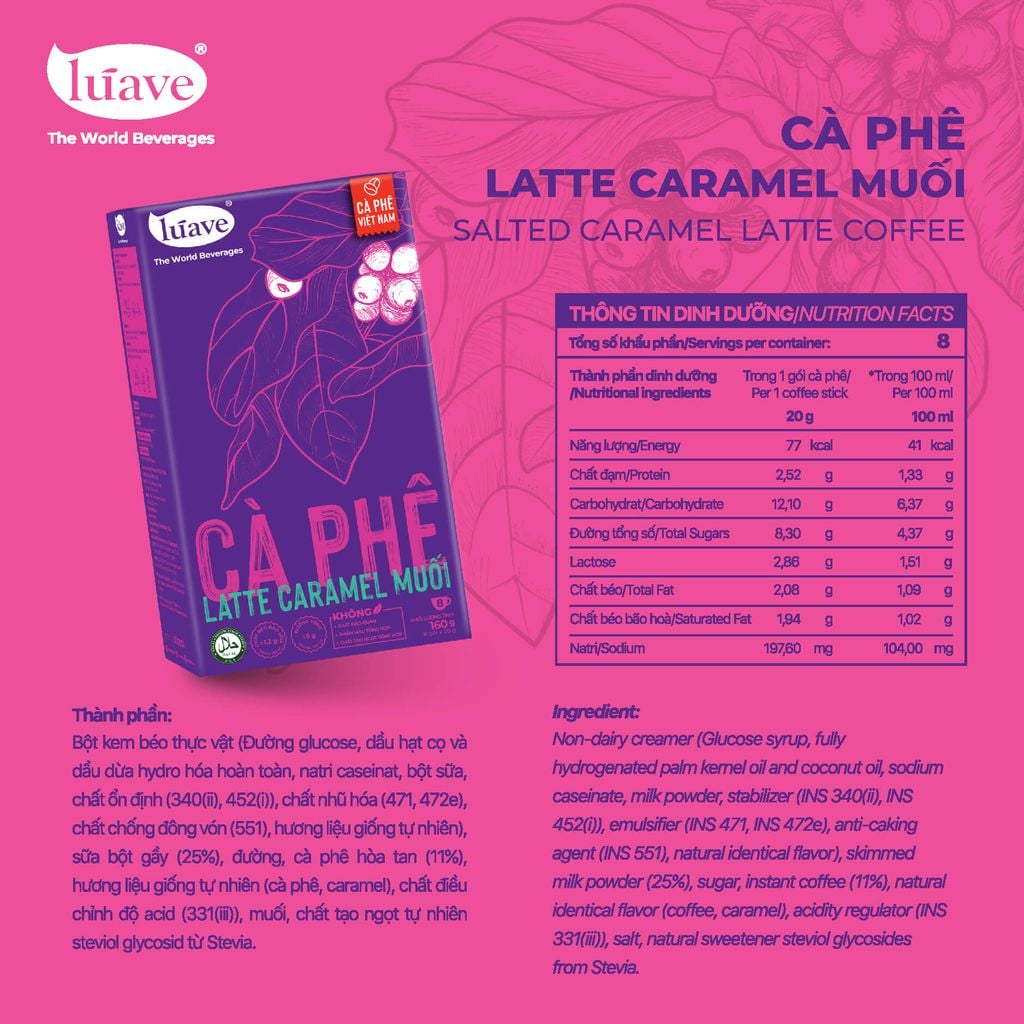 Cà phê Hòa Tan Vị Latte Caramel Muối - Lúave